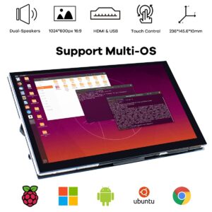 Hosyond 10.1" IPS LCD Capacitive Touch Screen HDMI Display Portable Monitor 1024X600 Built-in Dual Speakers for Raspberry Pi 5/4/3 Xbox PS4 Windows 7/8/10