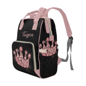 Black Pink Snowflake Diaper Bags Backpack with Name Personalized Baby Bag Nursing Nappy Bag Gifts