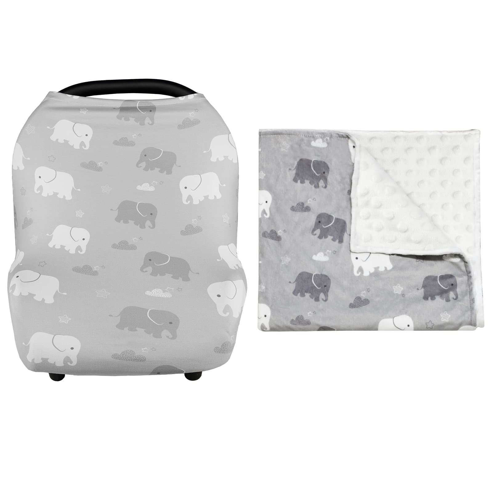 TANOFAR Baby Blankets & Car Seat Cover, Multi-use Nursing Cover for Breastfeeding, 30 * 40in Minky Blanket with Dotted Backing, Elephant