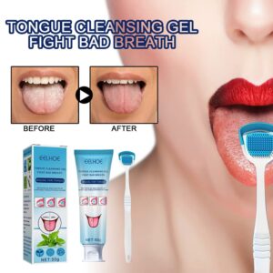 Tongue Cleaning Gel with Tongue Brush,50g Mint Scent Tongue Coating Cleaner Brush Kit,Dental Fresh Breath Cleaning Oral Care Gel Set Removes Oral Odor for Adults Kids (Set, 2PCS)