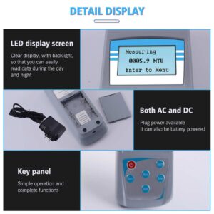 Handheld Digital Turbidity, with Backlit LED Display, High Accuracy Clear Display, Exquisite Workmanship, Portable Turbidimeter for Swimming, Laboratory, Water Works