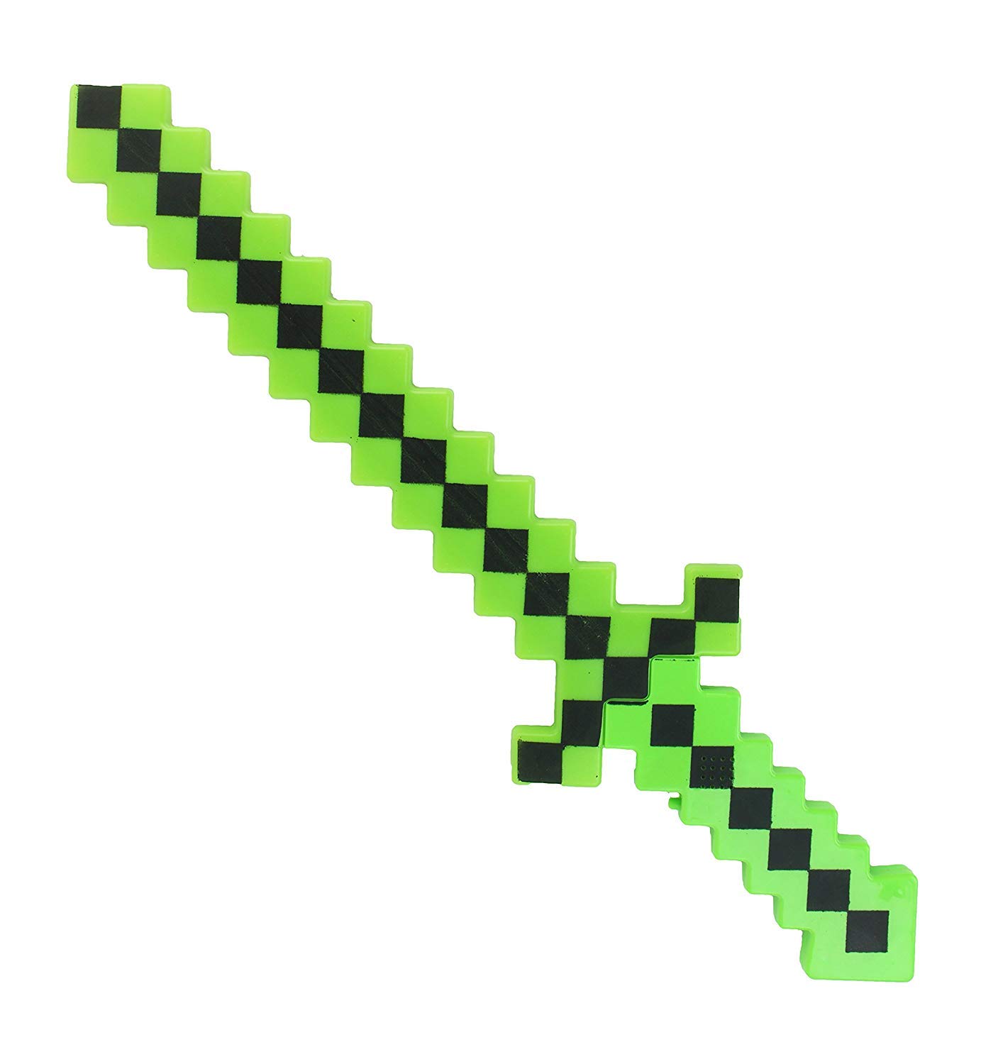 Hunson Pack of 2 Color Led Flashing & Sound Light Up Classic Diamond Pixel 8 Bit Toy Swords, Green, 24 Inches