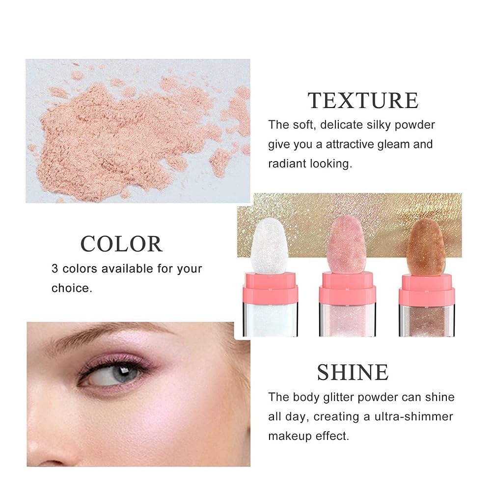 3 Color Glitter Powder Highlighter Makeup,Body Brightens the Natural Three-Dimensional Face Blusher Patting Glitter Powder Highlighter Makeup (01# 02#03#)