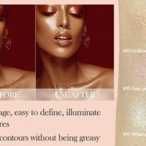 3 Color Glitter Powder Highlighter Makeup,Body Brightens the Natural Three-Dimensional Face Blusher Patting Glitter Powder Highlighter Makeup (01# 02#03#)