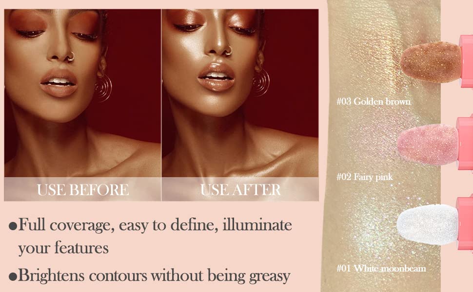 3 Color Glitter Powder Highlighter Makeup,Body Brightens the Natural Three-Dimensional Face Blusher Patting Glitter Powder Highlighter Makeup (01# 02#03#)