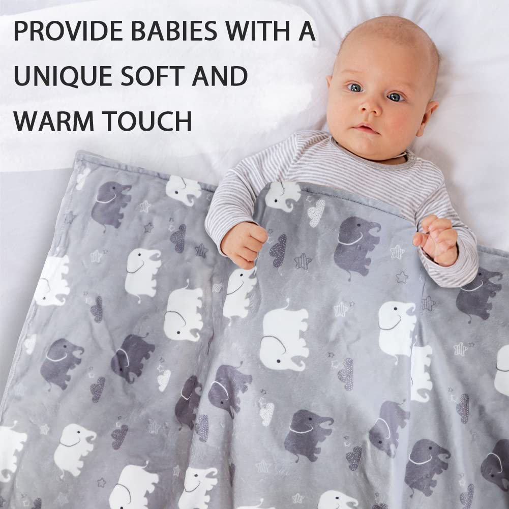 TANOFAR Baby Blankets & Car Seat Cover, Multi-use Nursing Cover for Breastfeeding, 30 * 40in Minky Blanket with Dotted Backing, Elephant