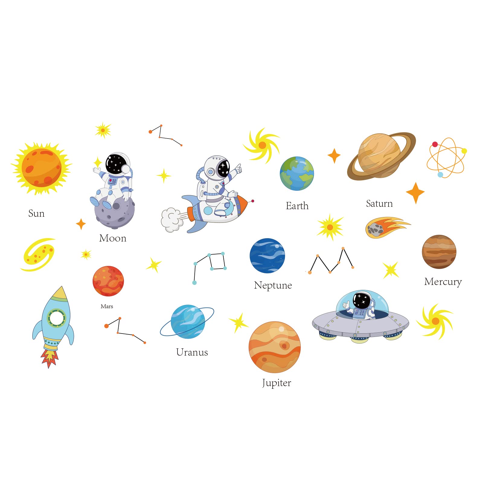 SUPERDANT Universe Wall Stickers Space Astronauts Planet Wall Decals Peel and Sticker DIY Wall Art Decors Mars Moon Uranus Jupiter Neptune Saturn Stickers for Kids Bedroom Classroom Nursery