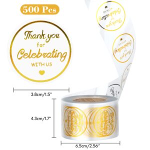 joycraft 500Pcs Thank You Stickers, 1.5 inch Gold Foil Round Clear Stickers, Thank You for Celebrating with Us Stickers, Personalized Gift Stickers for Envelope Seals, Gift Wrapping, Gift Bags