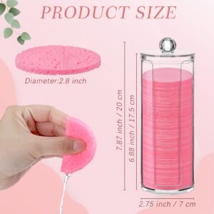 120pcs Compressed Facial Sponges Natural Face Exfoliator Disposable Face Sponges for Cleansing Round Soft Facial Scrubber Pads with Storage Container for Makeup Removal Esthetician Travel (Pink)