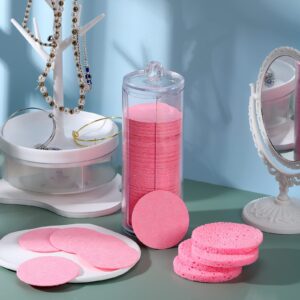 120pcs Compressed Facial Sponges Natural Face Exfoliator Disposable Face Sponges for Cleansing Round Soft Facial Scrubber Pads with Storage Container for Makeup Removal Esthetician Travel (Pink)