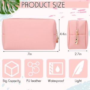 Jexine 6 Pcs Small Preppy Makeup Bag Leather Zipper Cosmetic Bag Water Resistant Versatile Makeup Pouch Travel Cosmetic Organizer Portable Toiletry Bag Daily Storage Beauty Bag for Women Gift