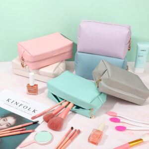 Jexine 6 Pcs Small Preppy Makeup Bag Leather Zipper Cosmetic Bag Water Resistant Versatile Makeup Pouch Travel Cosmetic Organizer Portable Toiletry Bag Daily Storage Beauty Bag for Women Gift