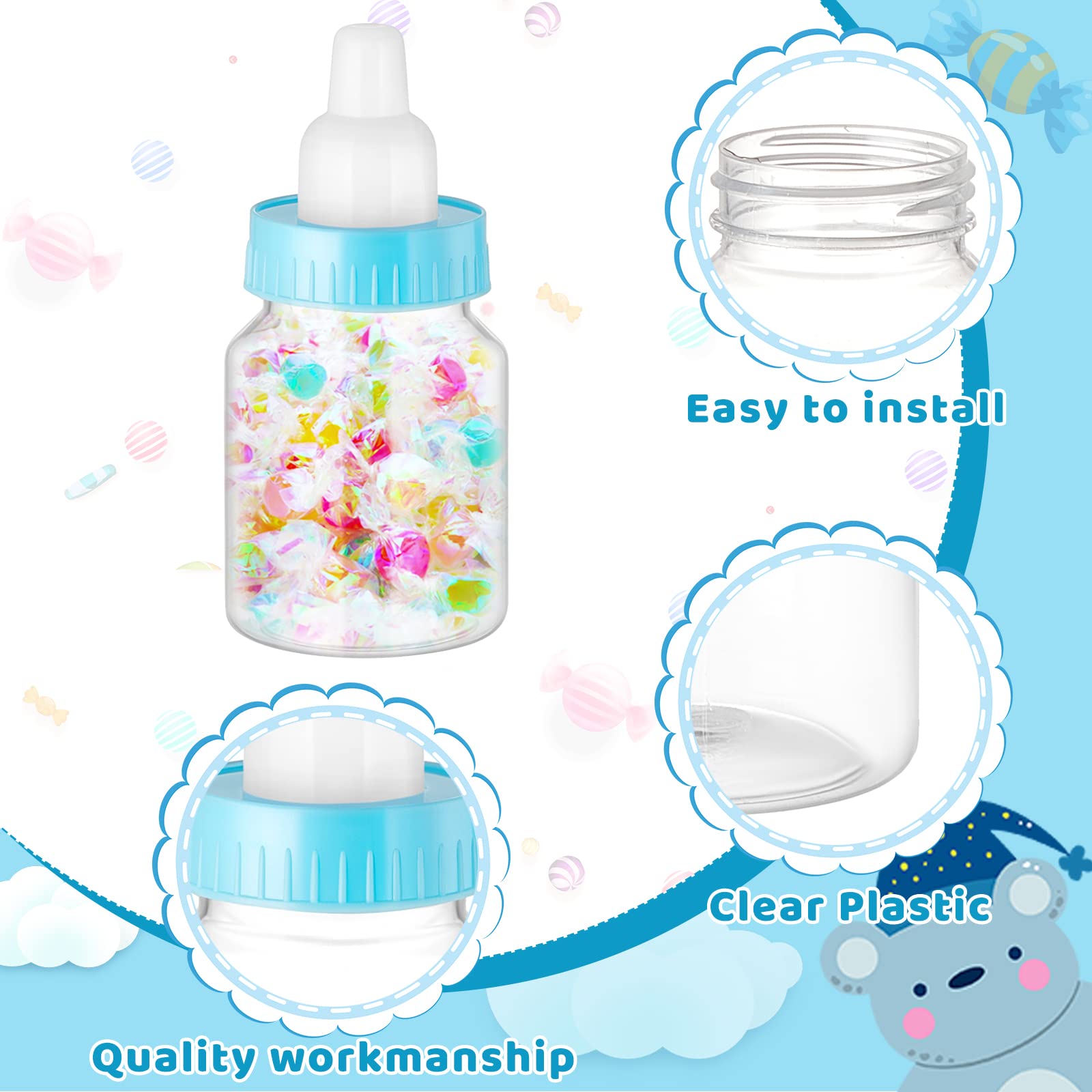 Tessco 72 Pcs 3.5 Inch Baby Bottle Shower Favor Mini Plastic Candy Bottle Clear Plastic Baby Bottles for Baby Shower Mini Baby Bottle Feeding Bottle Candy Box for Baby Shower Supplies Gift (Blue)