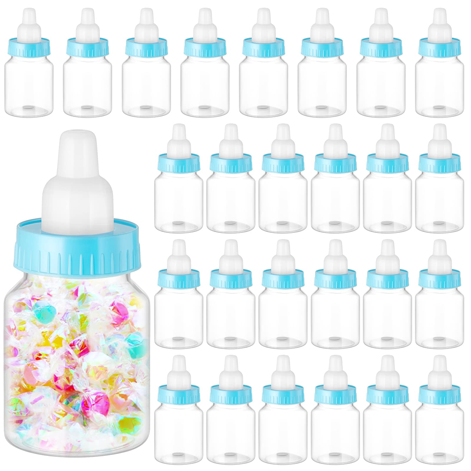 Tessco 72 Pcs 3.5 Inch Baby Bottle Shower Favor Mini Plastic Candy Bottle Clear Plastic Baby Bottles for Baby Shower Mini Baby Bottle Feeding Bottle Candy Box for Baby Shower Supplies Gift (Blue)