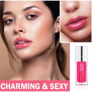 CAHIUYOA Lip Oil Hydrating Tinted Lip Oil Lip Gloss,Lip Glow Oil Lip Tint,Non-sticky Big Brush Head,Nourishing Repairing Plumping Lip Oil Lip Gloss - Cherry