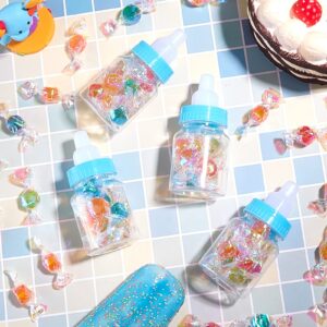 Tessco 72 Pcs 3.5 Inch Baby Bottle Shower Favor Mini Plastic Candy Bottle Clear Plastic Baby Bottles for Baby Shower Mini Baby Bottle Feeding Bottle Candy Box for Baby Shower Supplies Gift (Blue)