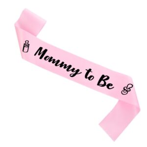 " mommy to be " mommy to be sash for baby shower, baby shower sash for gril, pink sash - 'mommy to be' sash with beautiful pink ribbon and black foil text - ideal gender reveal, baby shower, welcome