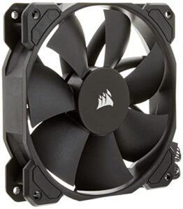 corsair sp120 elite, 120mm pwm hydraulic bearing case fan with corsair airguide technology - low-noise, 24.7 dba, fan speeds from 300 rpm - 1,300 rpm, 45.4 cfm, single pack - black