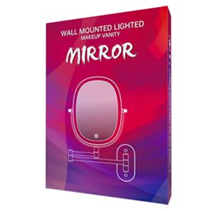 FUNTOUCH Rechargeable Lighted Wall Mounted Makeup Mirror, Double Sided 1X/7X Magnifying Mirror, 3 Lights Option Dimmable, Extension Foldable Arm, Oval Wall Mounted Mirror for Bathroom