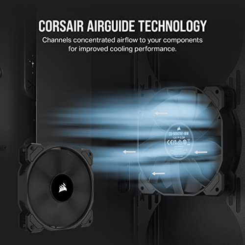 Corsair SP120 Elite, 120mm PWM Hydraulic Bearing Case Fan with CORSAIR AirGuide Technology - Low-Noise, 24.7 dBA, Fan Speeds from 300 RPM - 1,300 RPM, 45.4 CFM, Single Pack - Black