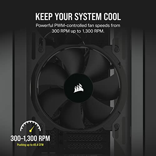 Corsair SP120 Elite, 120mm PWM Hydraulic Bearing Case Fan with CORSAIR AirGuide Technology - Low-Noise, 24.7 dBA, Fan Speeds from 300 RPM - 1,300 RPM, 45.4 CFM, Single Pack - Black