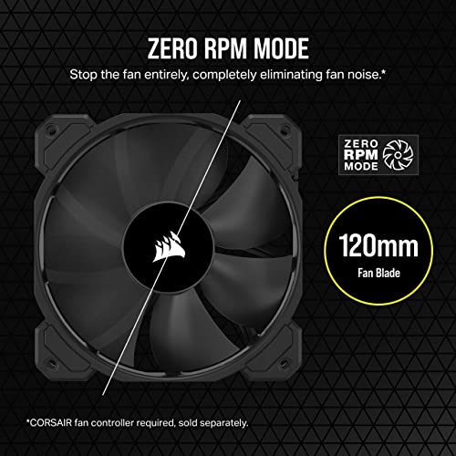 Corsair SP120 Elite, 120mm PWM Hydraulic Bearing Case Fan with CORSAIR AirGuide Technology - Low-Noise, 24.7 dBA, Fan Speeds from 300 RPM - 1,300 RPM, 45.4 CFM, Single Pack - Black