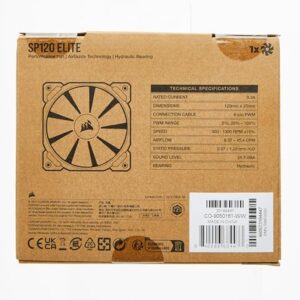 Corsair SP120 Elite, 120mm PWM Hydraulic Bearing Case Fan with CORSAIR AirGuide Technology - Low-Noise, 24.7 dBA, Fan Speeds from 300 RPM - 1,300 RPM, 45.4 CFM, Single Pack - Black