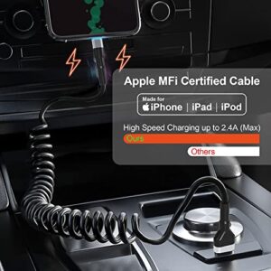 Coiled Lightning Cable Apple Carplay Compatible [Apple MFi Certified] Short USB to Lightning Apple Carplay Cable with Data Sync and LED, Retractable iPhone Charger Cord for iPhone/Pad/Pod