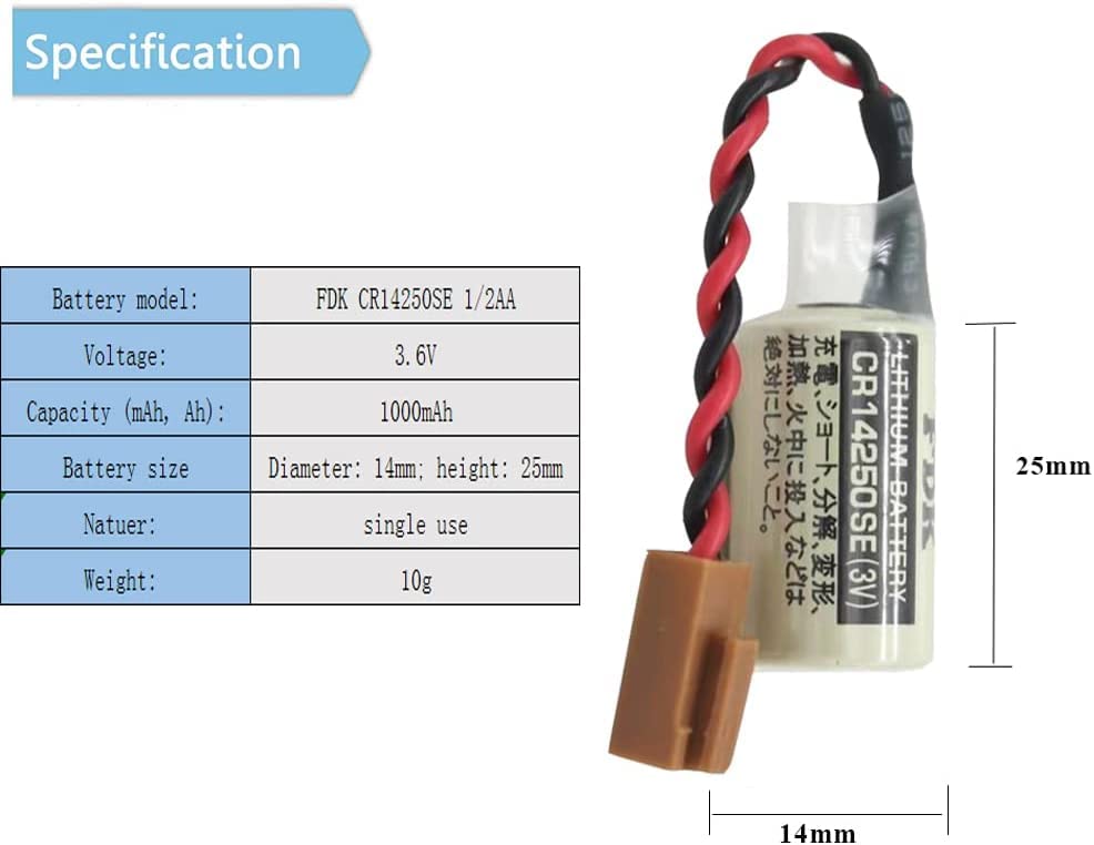 EVA(12-Pack) CR14250SE 3V 1800mAh Lithium Battery Replacement for Sanyo FDK 1/2AA PLC Battery 1747-BA Backup Power Supply with Brown Plug