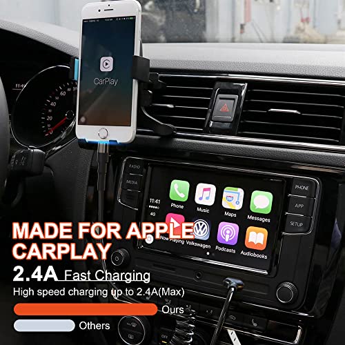 Coiled Lightning Cable Apple Carplay Compatible [Apple MFi Certified] Short USB to Lightning Apple Carplay Cable with Data Sync and LED, Retractable iPhone Charger Cord for iPhone/Pad/Pod