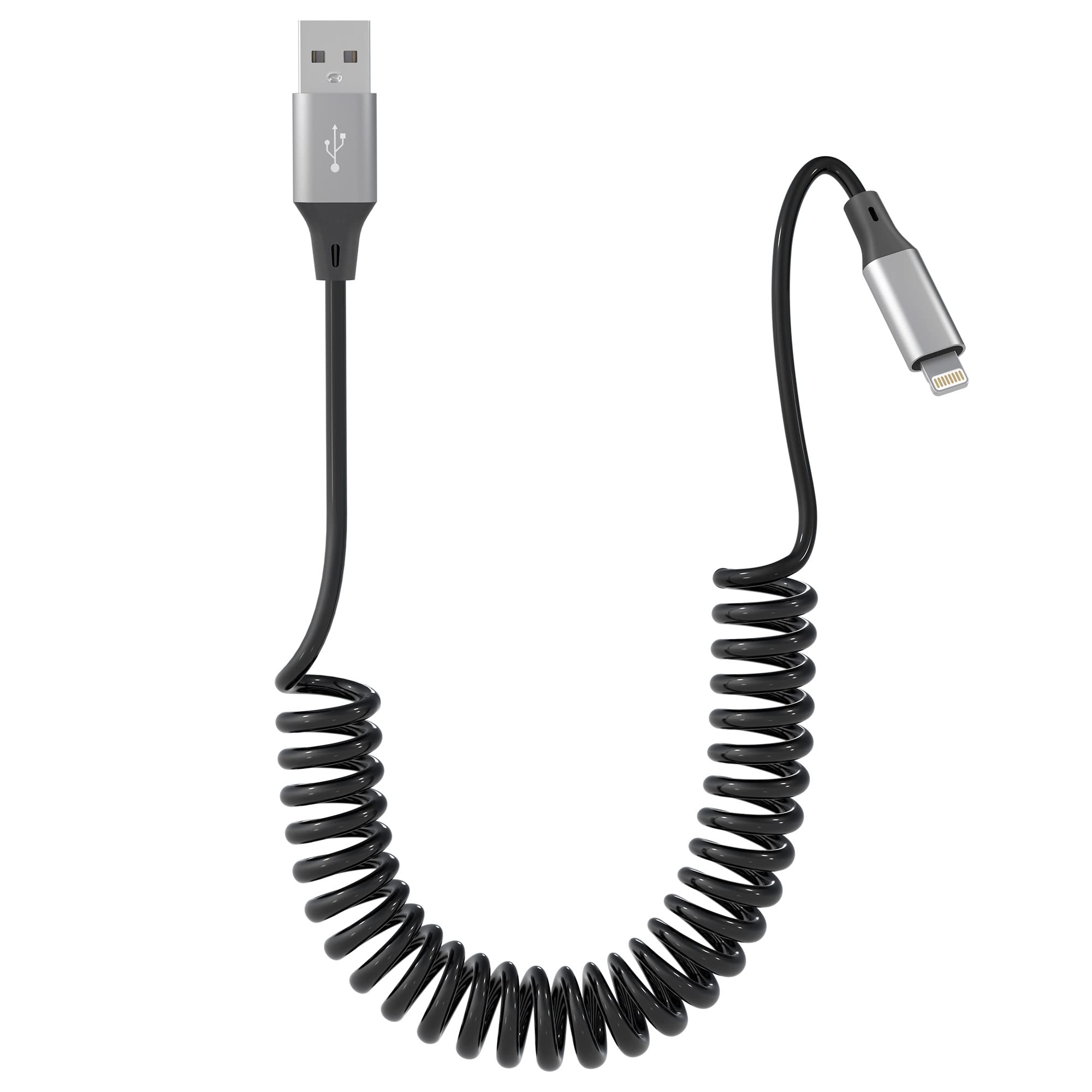 Coiled Lightning Cable Apple Carplay Compatible [Apple MFi Certified] Short USB to Lightning Apple Carplay Cable with Data Sync, Retractable iPhone Charger Cord for iPhone/Pad/Pod