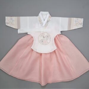 Hanbok Girl Baby Korea Traditional Clothing Set First Birthday Party Celebrations 1 Age White Peach Embroidery HHG15