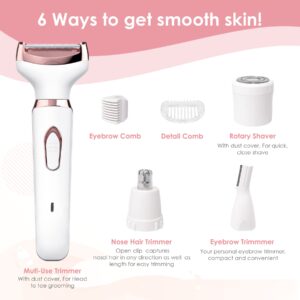 Electric Razors for Women, 4 in 1 Electric Women Shaver, Hair Removal Epilators for Leg Face Arm Bikini Armpit Pubic Hair, Cordless Rechargeable Portable Women's Bikini Trimmers, White