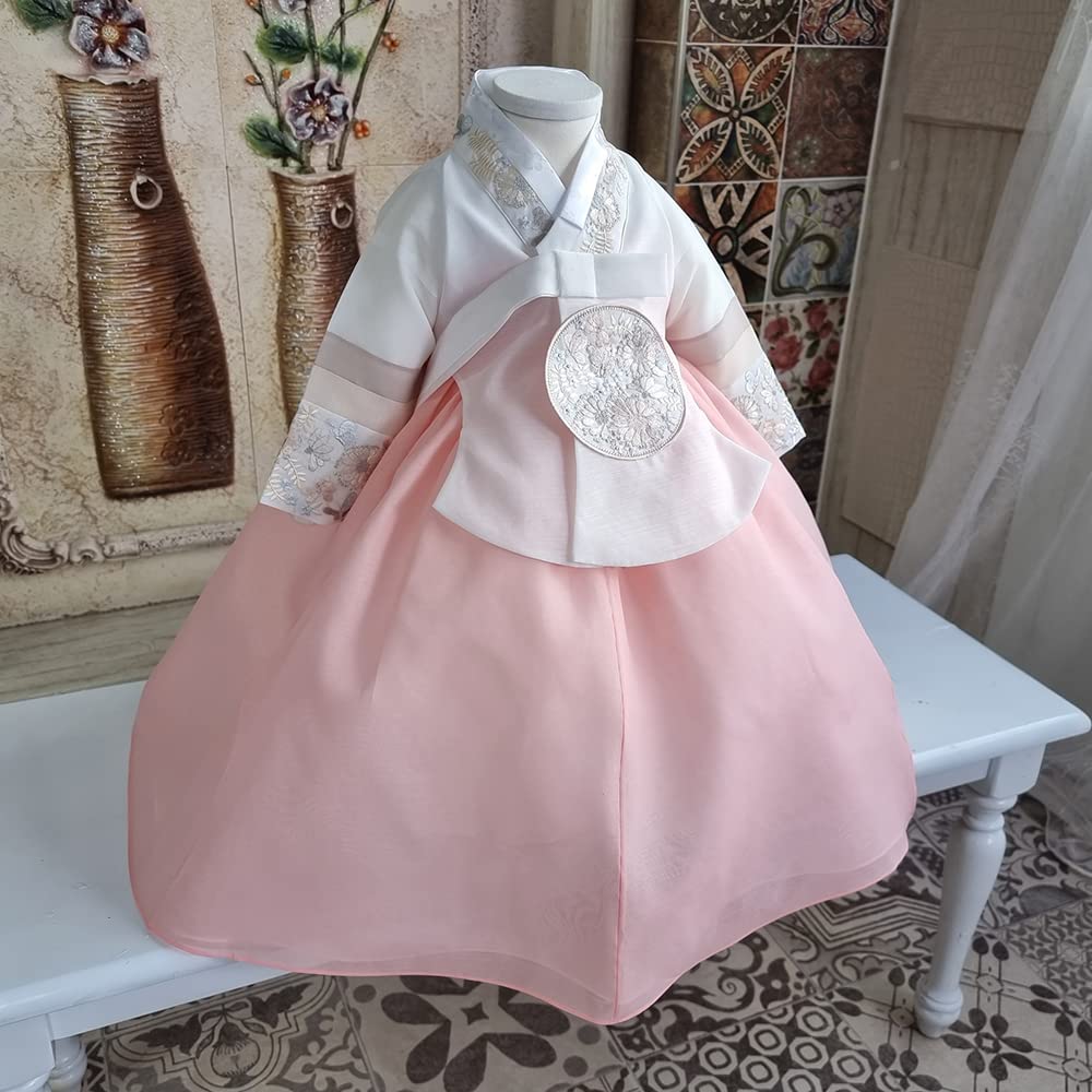 Hanbok Girl Baby Korea Traditional Clothing Set First Birthday Party Celebrations 1 Age White Peach Embroidery HHG15