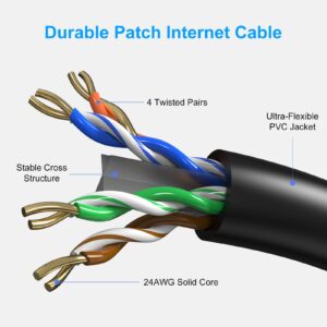 Cat6 Patch Cables 3 Feet (6 Pack), Cat 6 Ethernet Cable, 24AWG CCA Cord, UTP Network, Internet Cable, Compatible for PC, Laptop, Routers, Switches, Servers, Printers, RJ45 LAN with 25 Cable Ties - 3FT