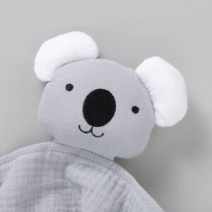 LAWKUL Baby Security Blankets Organic Cotton Muslin Lovey Breathable Lovie Soft Cuddly Lovies for Infant Boy Girls Koala Grey