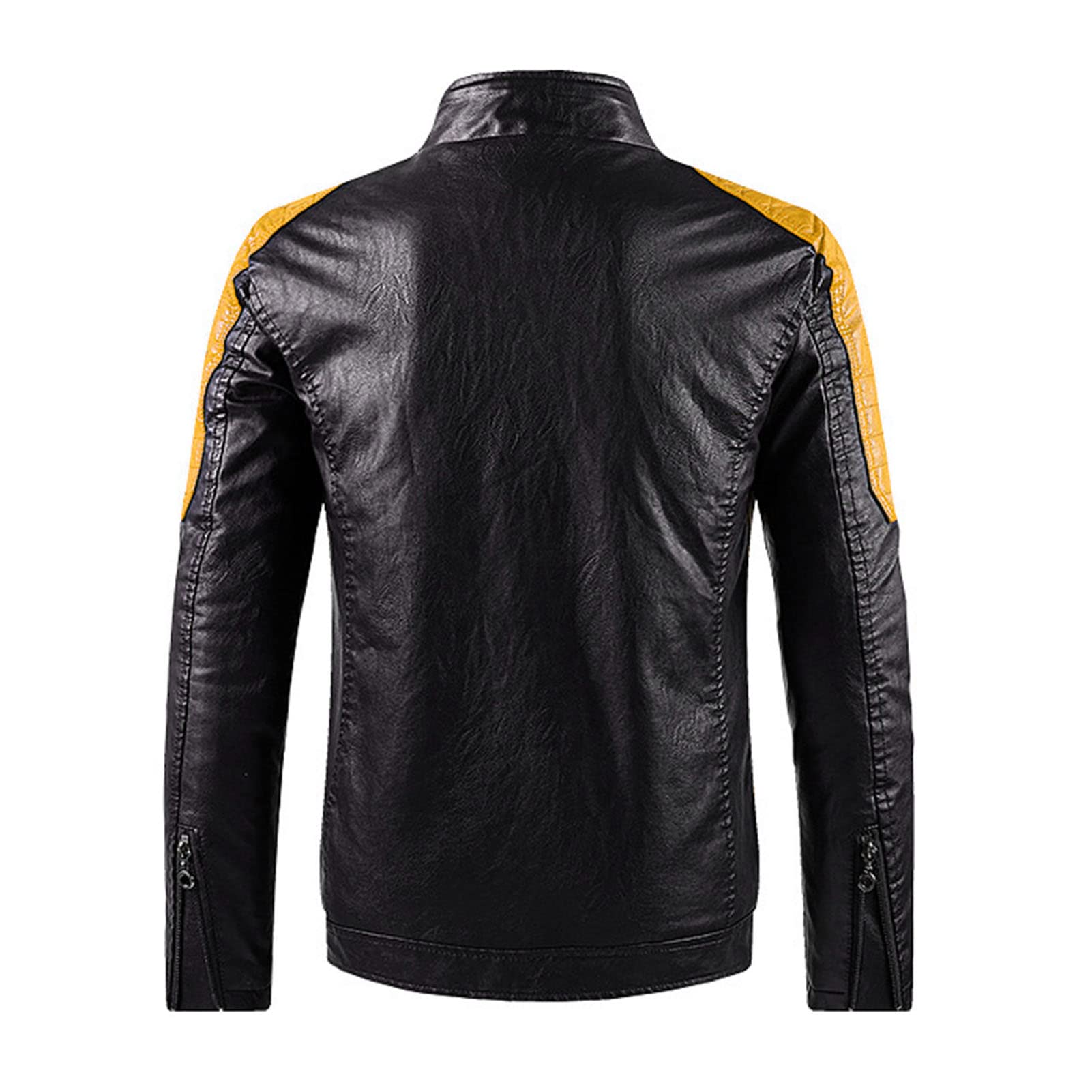 Maiyifu-GJ Mens Motorcycle Vintage PU Stand Collar Coat Fleece Lined Faux Leather Jacket Zip Up Slim Fit Biker Jacket Outwear (Yellow,Small)