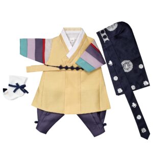 Boy Baby Hanbok Korea Traditional Clothing Set 100th days 3M-6M Party Baikil Yellow Saekdong NA062B