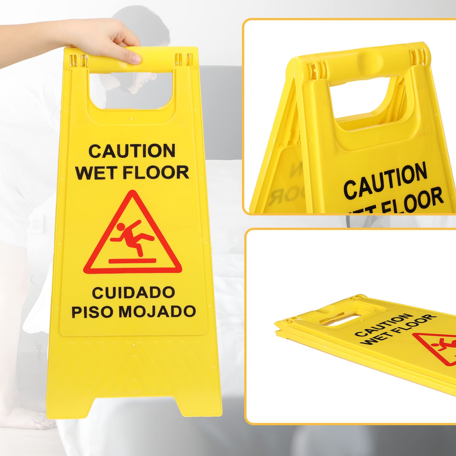 Macarrie 12 Pack Caution Wet Floor Sign Wet Floor Double Sided Signs Cuidado Piso Mojado Foldable Bilingual Alert Sign for Commercial Use Indoors Outdoors, 11.5 x 23.62 Inches (Classic Style)