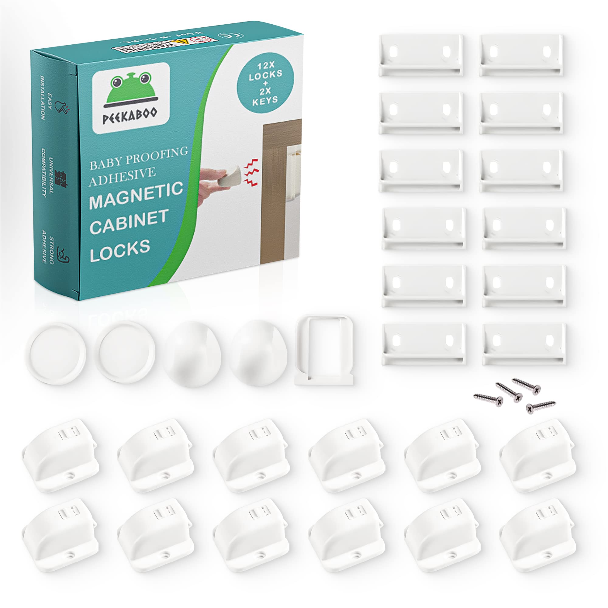 PEEKABOO Baby Proofing Magnetic Cabinet Locks For Babies - Child Locks For Cabinets - (12 Locks 2 Key Set)