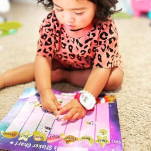 Potty Time:The Original Potty Watch|Water Resistant,Toilet Training Aid,Warranty(30|60|90 Min Auto Timers w/Music & Flashing Lights for Fun & Gentle Reminders)Purple, Space Sticker Chart & Battery Kit