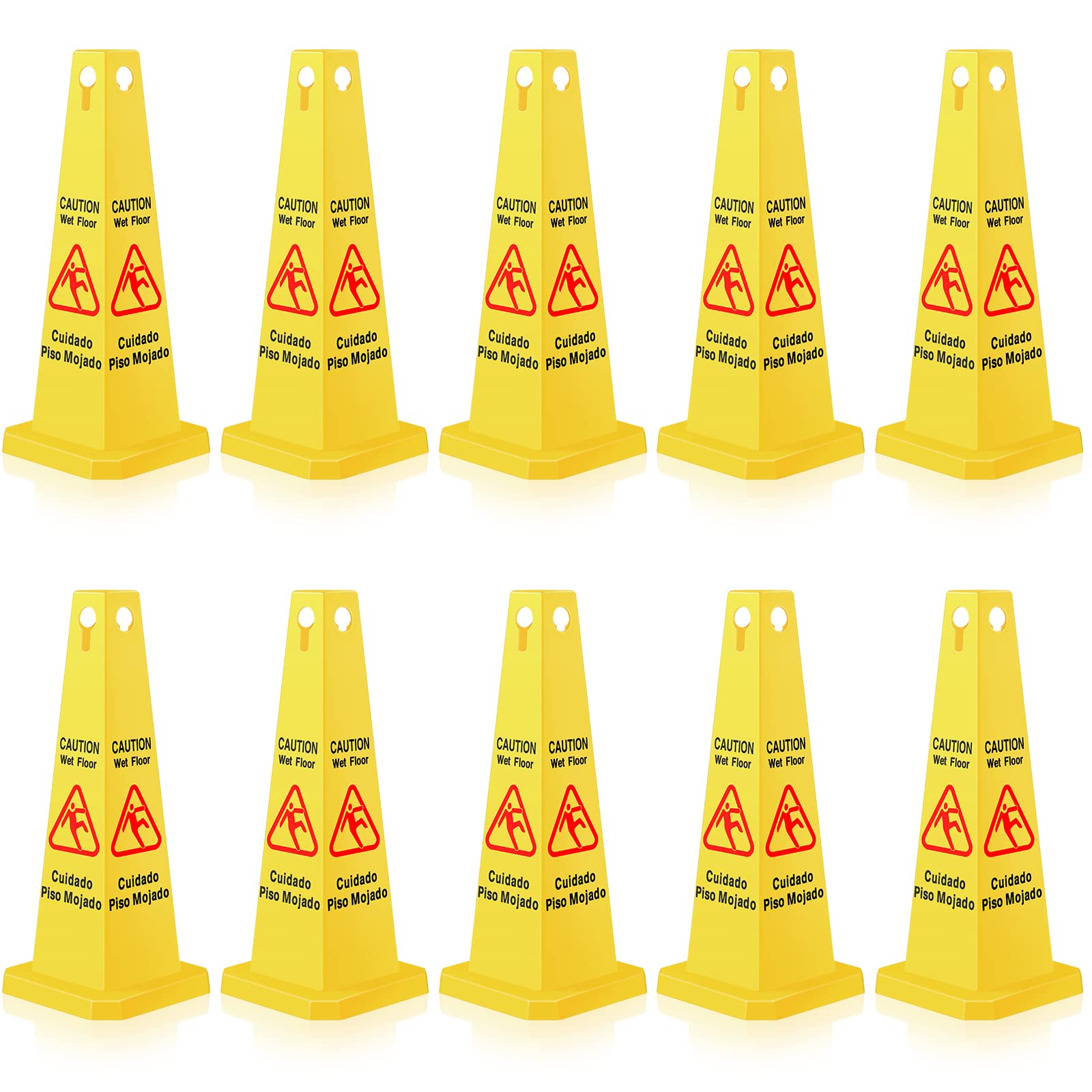 10 Pieces Floor Safety Cone Yellow Caution Wet Floor Sign 4 Sided Floor Wet Sign Public Caution Wet Floor Cone Yellow Avoid Fall Slip Accident for Indoors and Outdoors