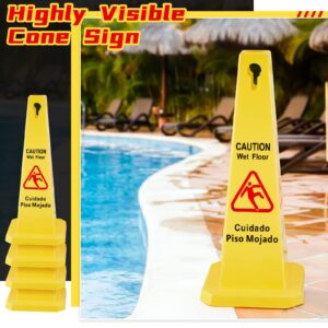 10 Pieces Floor Safety Cone Yellow Caution Wet Floor Sign 4 Sided Floor Wet Sign Public Caution Wet Floor Cone Yellow Avoid Fall Slip Accident for Indoors and Outdoors