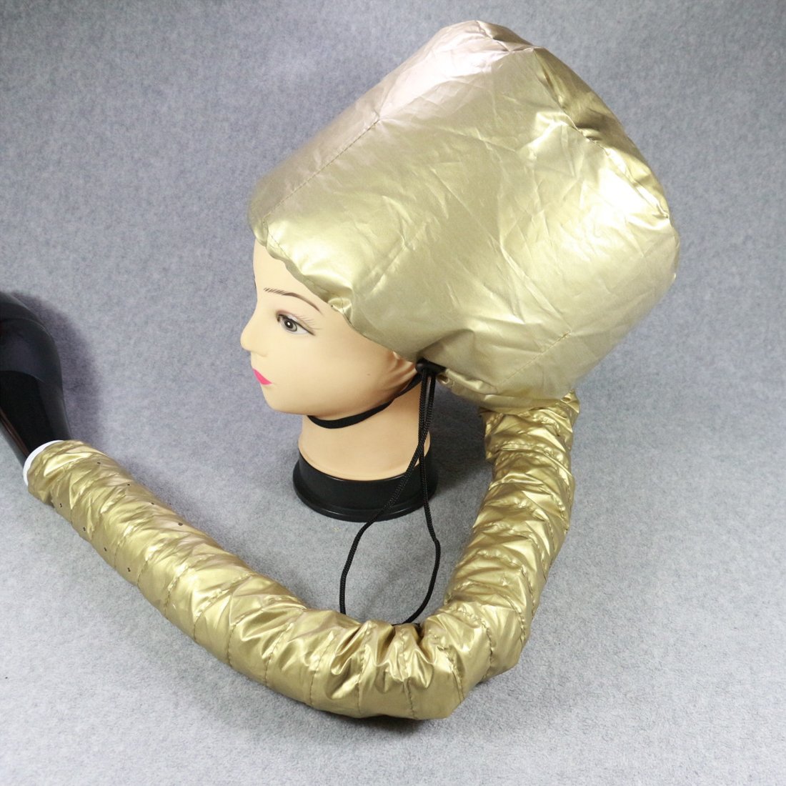 Qtqgoitem Gold Tone Polyester Portable Hair Drying Styling Soft Bonnet Hood Blow Dryer Connect Cap (model: 19f b90 e82 487 fd8)