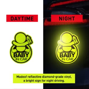 Gikop Baby On Board Sticker for Cars (2 Pack),5.5" by 4"Bright Yellow,Baby on Board Reflective,Baby in Car Sticker for Cars,Car Decals,Kids on Board Car Sticker