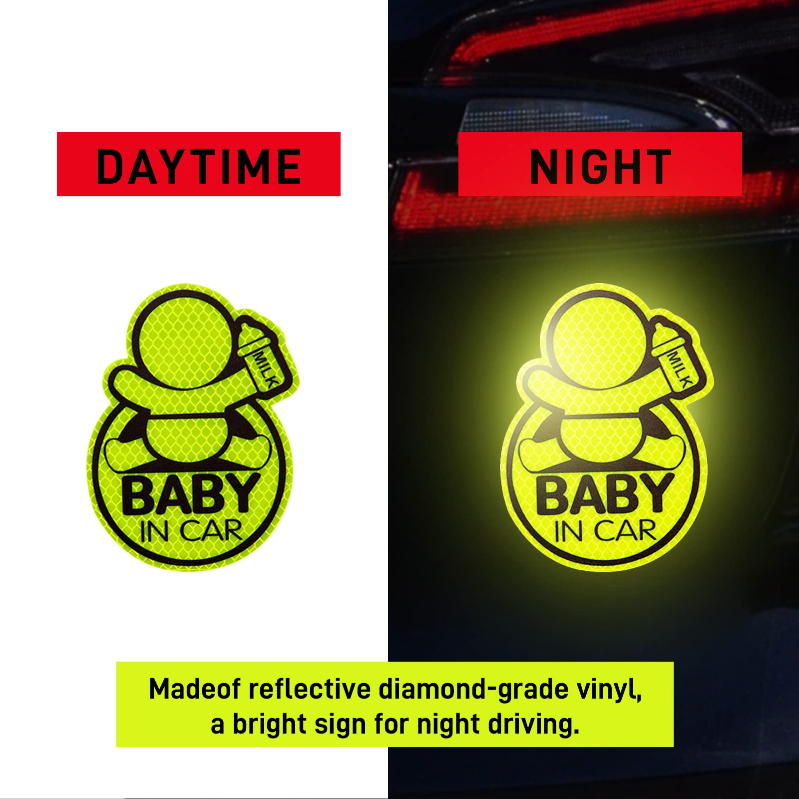 Gikop Baby On Board Sticker for Cars (2 Pack),5.5" by 4"Bright Yellow,Baby on Board Reflective,Baby in Car Sticker for Cars,Car Decals,Kids on Board Car Sticker