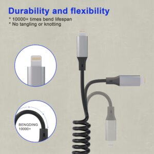 Coiled Lightning Cable Apple Carplay Compatible [Apple MFi Certified] Short USB to Lightning Apple Carplay Cable with Data Sync, Retractable iPhone Charger Cord for iPhone/Pad/Pod