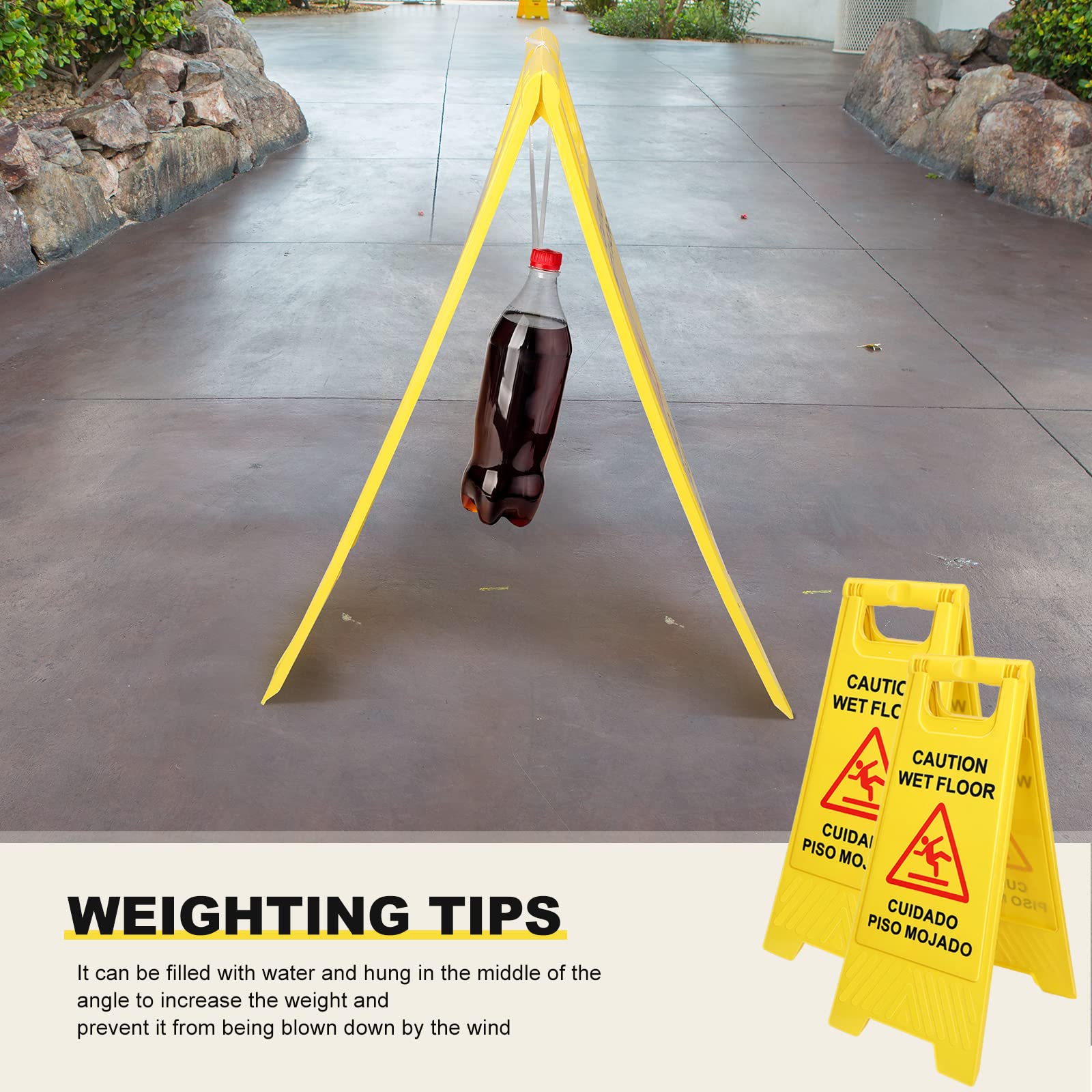 Macarrie 12 Pack Caution Wet Floor Sign Wet Floor Double Sided Signs Cuidado Piso Mojado Foldable Bilingual Alert Sign for Commercial Use Indoors Outdoors, 11.5 x 23.62 Inches (Classic Style)