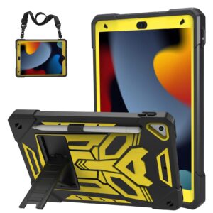 hogenl for ipad 9th 8th 7th generation case for kids boys with pencil holder,for ipad 10.2 case with kickstand shoulder strap heavy duty shockproof protective cover,black+gold