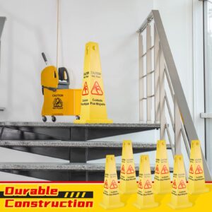 10 Pieces Floor Safety Cone Yellow Caution Wet Floor Sign 4 Sided Floor Wet Sign Public Caution Wet Floor Cone Yellow Avoid Fall Slip Accident for Indoors and Outdoors